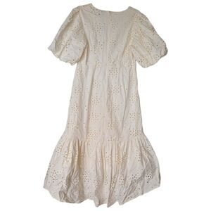 Gibson Latimer Dress Women Medium Ivory Eyelet Hi Low Ruffle Flounce Cotton Boho